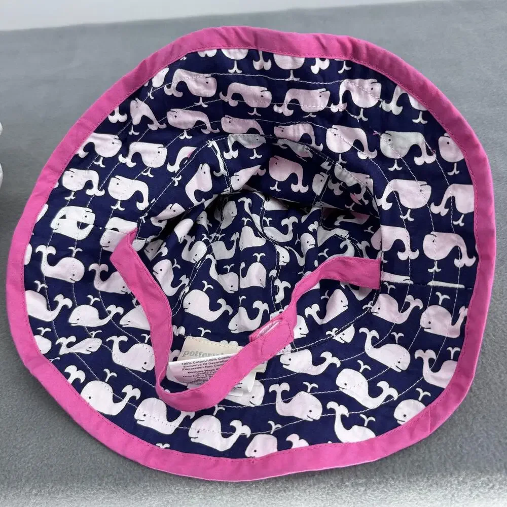 Pottery Barn Kids Whale Bucket Hat Pink Navy Reversible Baby Sun Hat‎